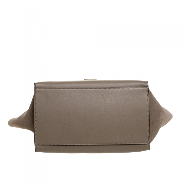 Pre Owned Celine Beige Leather and Suede Python Handle Medium Trapeze Bag