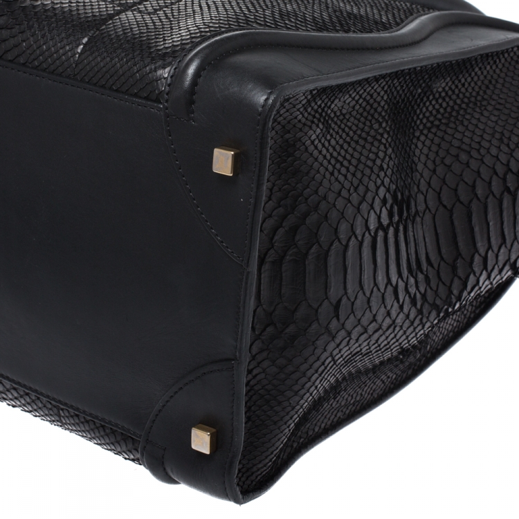 Pre Owned Celine Black Python and Leather Medium Luggage Tote