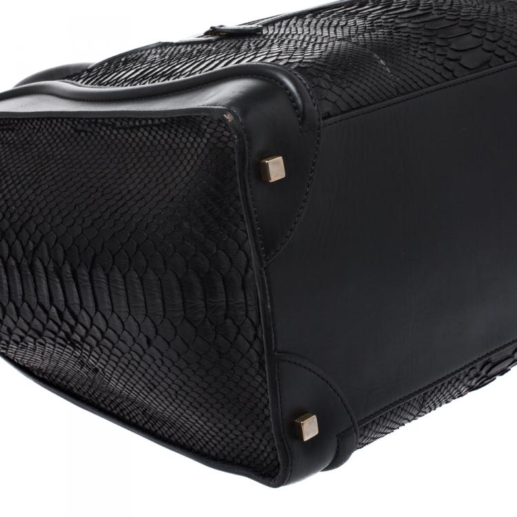 Pre Owned Celine Black Python and Leather Medium Luggage Tote