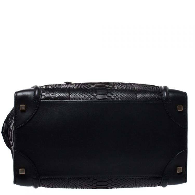 Pre Owned Celine Black Python and Leather Medium Luggage Tote