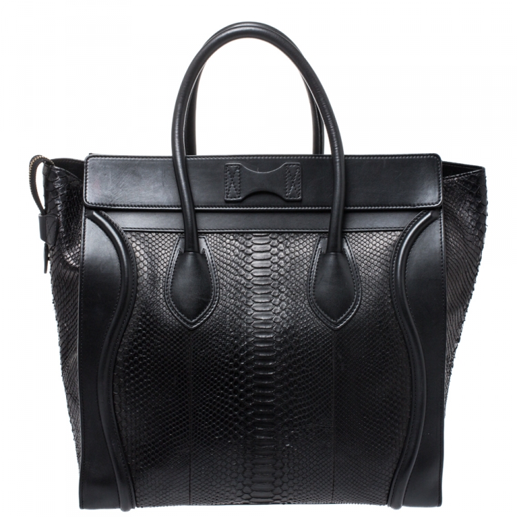 Pre Owned Celine Black Python and Leather Medium Luggage Tote