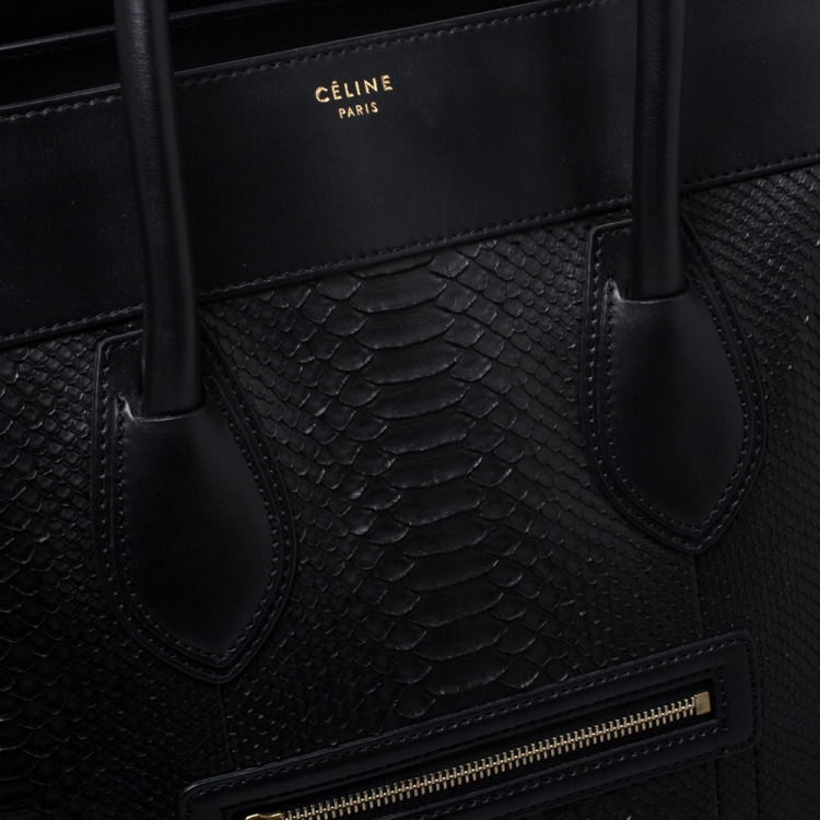 Pre Owned Celine Black Python and Leather Medium Luggage Tote