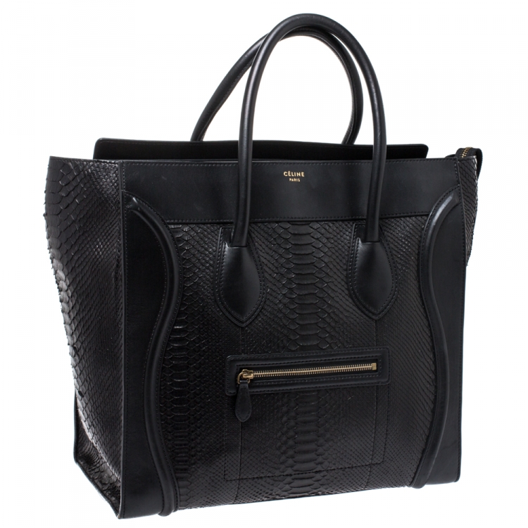 Pre Owned Celine Black Python and Leather Medium Luggage Tote