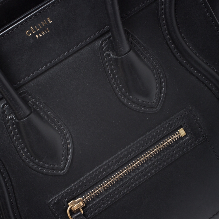 Pre Owned Celine Black Leather Micro Luggage Tote