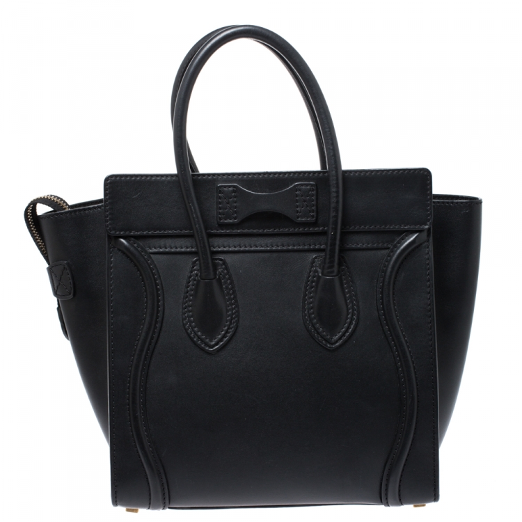 Pre Owned Celine Black Leather Micro Luggage Tote