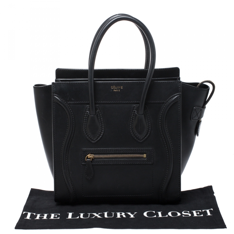 Pre Owned Celine Black Leather Micro Luggage Tote