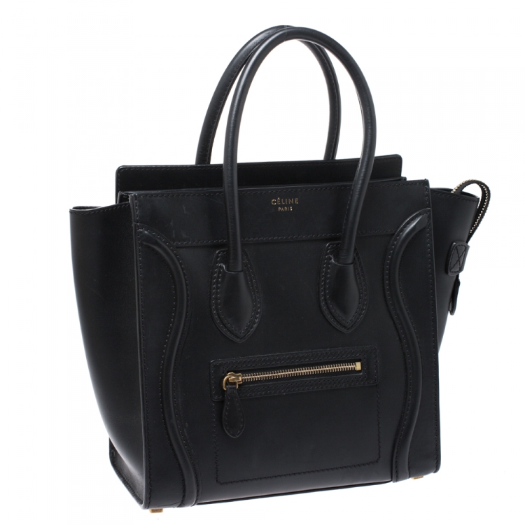Pre Owned Celine Black Leather Micro Luggage Tote