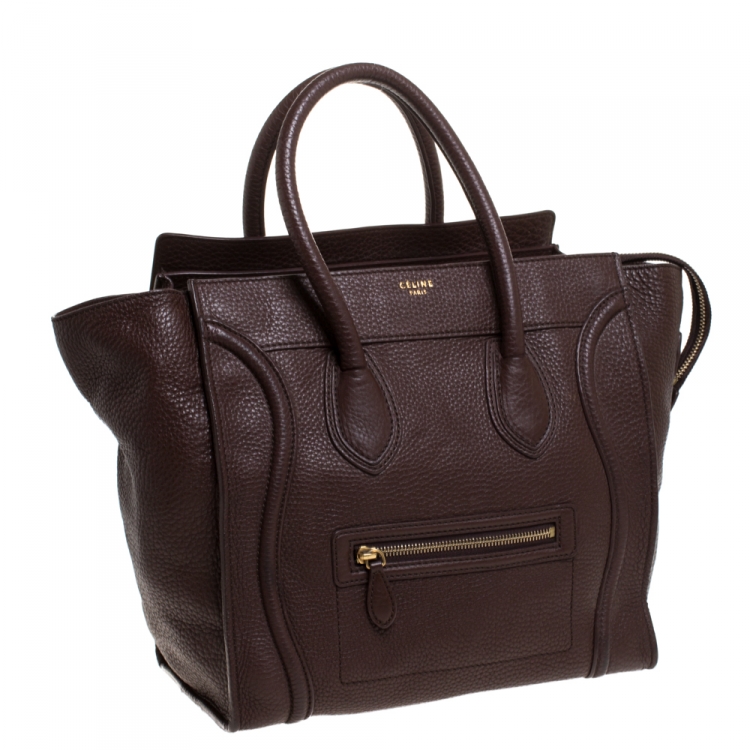 Pre Owned Celine Dark Brown Leather Mini Luggage Tote