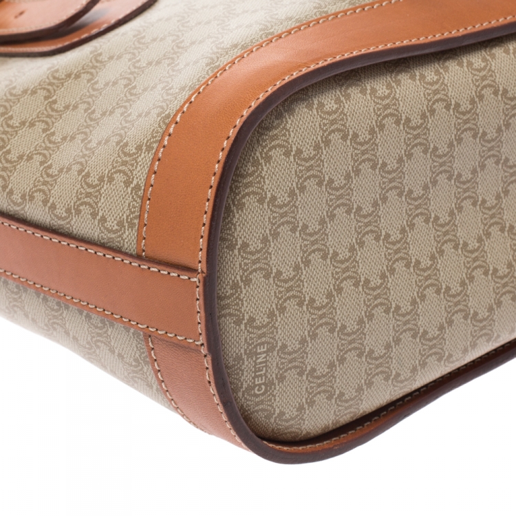 Pre Owned Celine Light Brown Macadam Coated Canvas and Leather Small Vintage Tote
