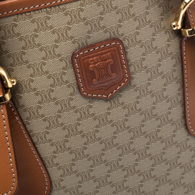Pre Owned Celine Light Brown Macadam Coated Canvas and Leather Small Vintage Tote