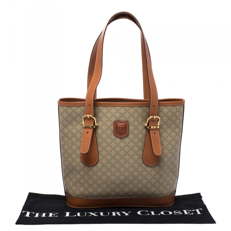 Pre Owned Celine Light Brown Macadam Coated Canvas and Leather Small Vintage Tote