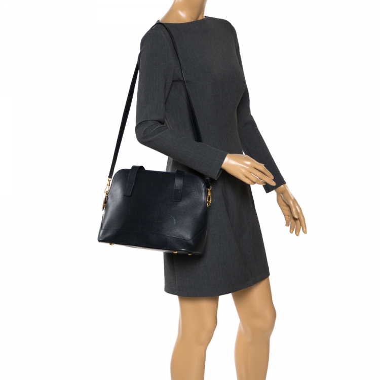 Pre Owned Celine Navy Blue Leather Dome Satchel 