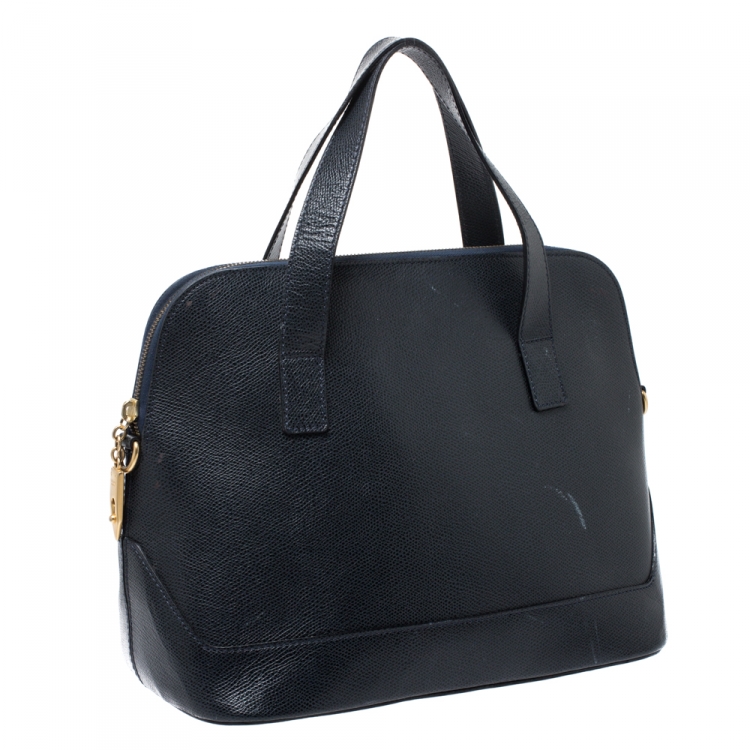 Pre Owned Celine Navy Blue Leather Dome Satchel 