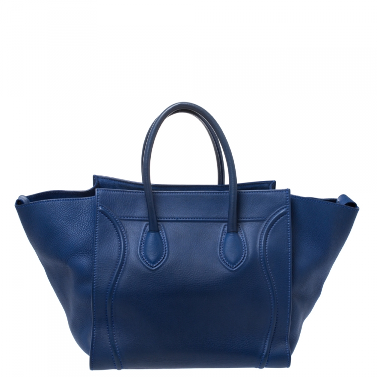 Pre Owned Celine Blue Leather Medium Phantom Luggage Tote 
