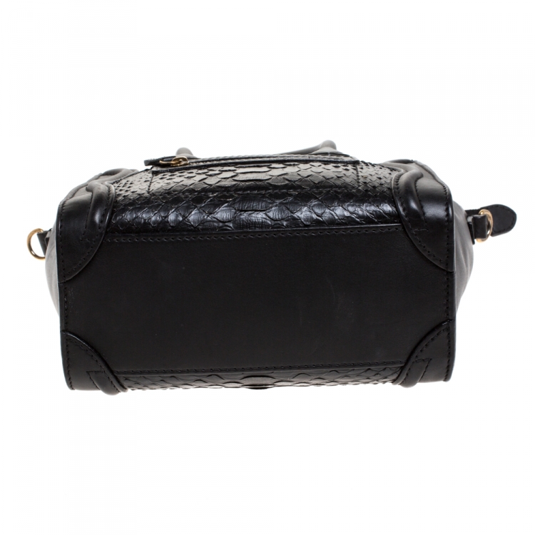 Pre Owned Celine Black Python and Leather Nano Luggage Tote