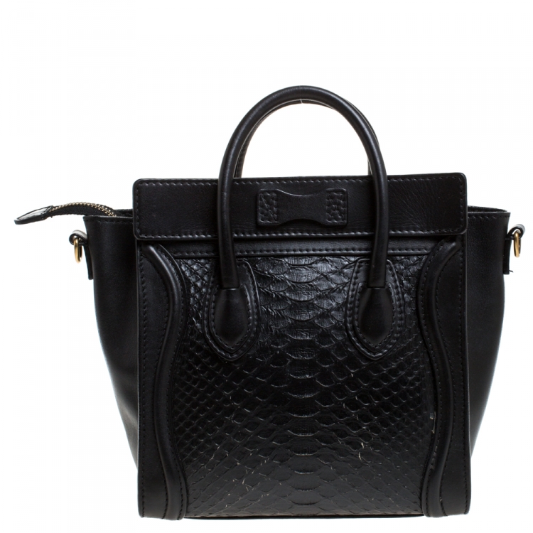 Pre Owned Celine Black Python and Leather Nano Luggage Tote