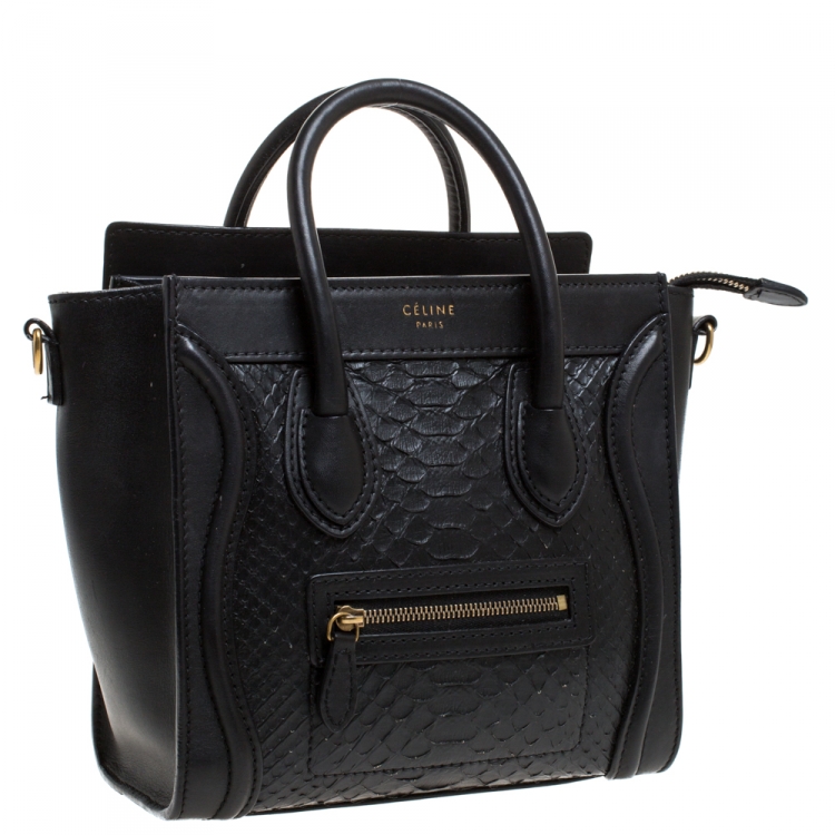 Pre Owned Celine Black Python and Leather Nano Luggage Tote
