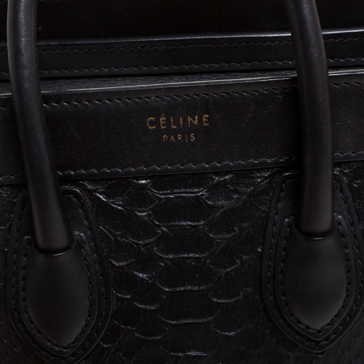 Pre Owned Celine Black Python and Leather Nano Luggage Tote