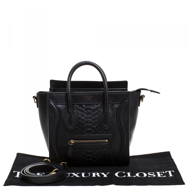 Pre Owned Celine Black Python and Leather Nano Luggage Tote