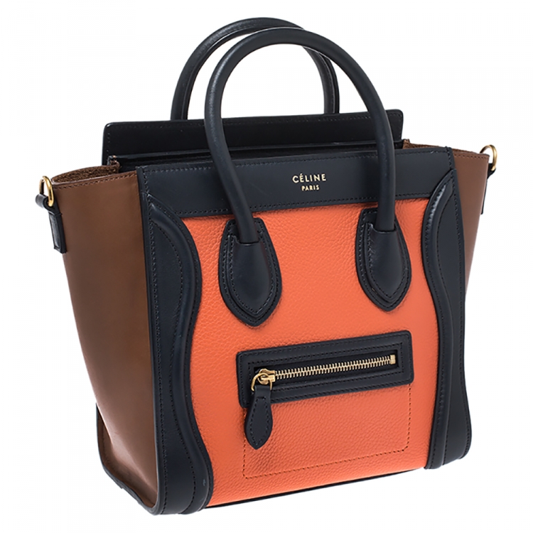 Pre Owned Celine Tri Color Leather Nano Luggage Tote