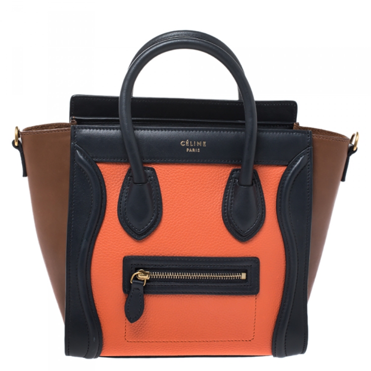 Pre Owned Celine Tri Color Leather Nano Luggage Tote