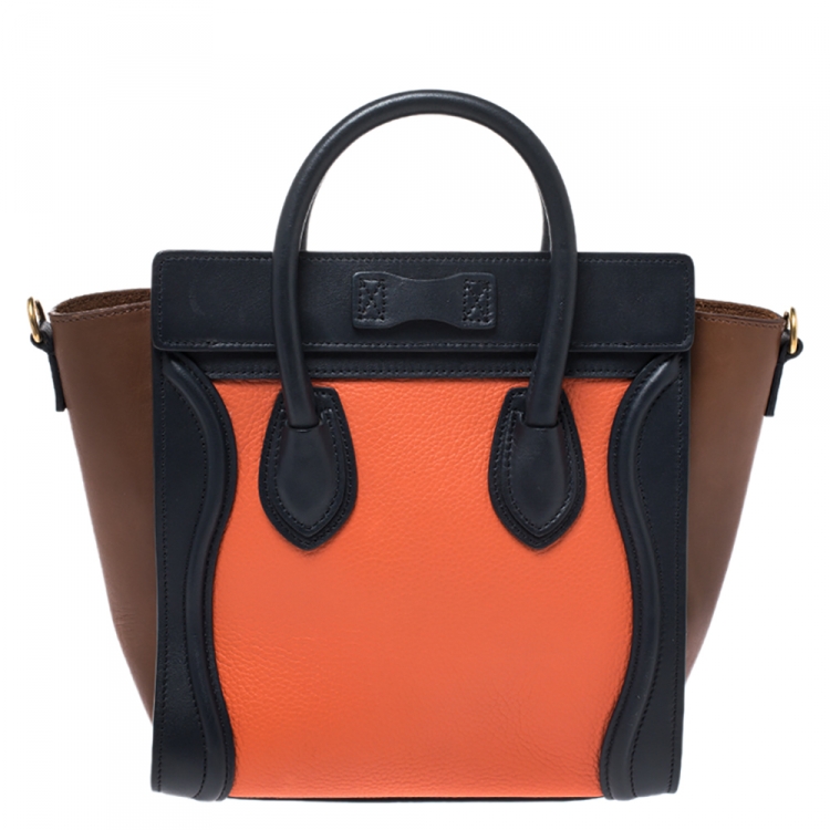 Pre Owned Celine Tri Color Leather Nano Luggage Tote