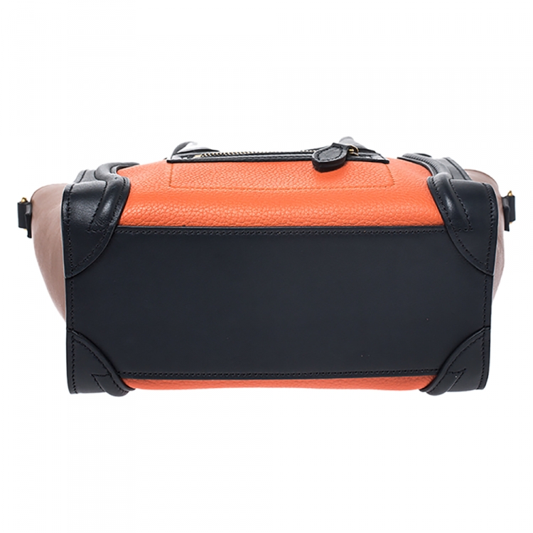 Pre Owned Celine Tri Color Leather Nano Luggage Tote