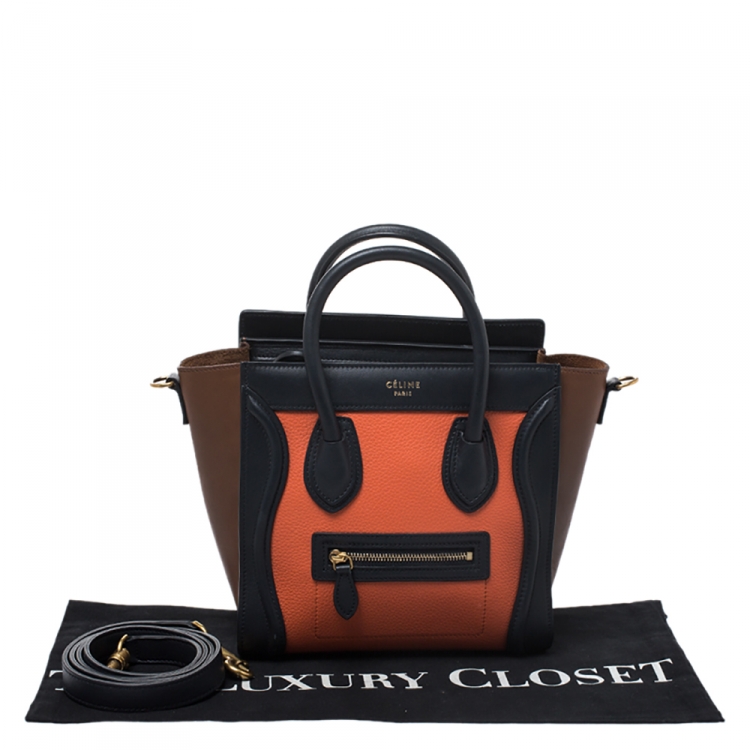 Pre Owned Celine Tri Color Leather Nano Luggage Tote