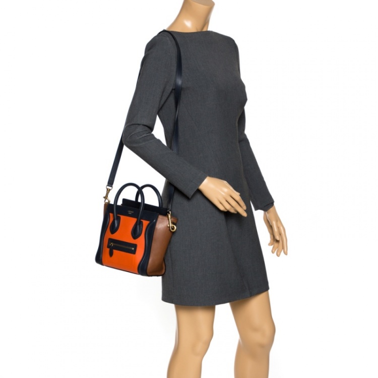 Pre Owned Celine Tri Color Leather Nano Luggage Tote