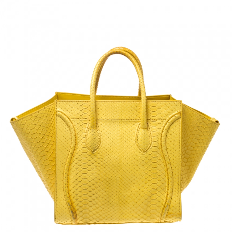 Pre Owned Celine Yellow Python Medium Phantom Luggage Tote 