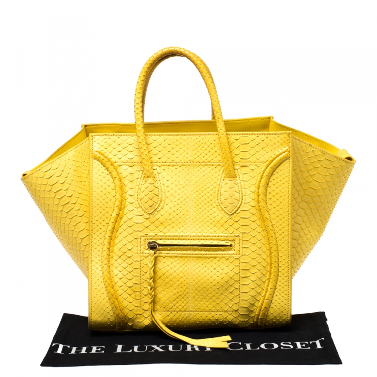 Pre Owned Celine Yellow Python Medium Phantom Luggage Tote 