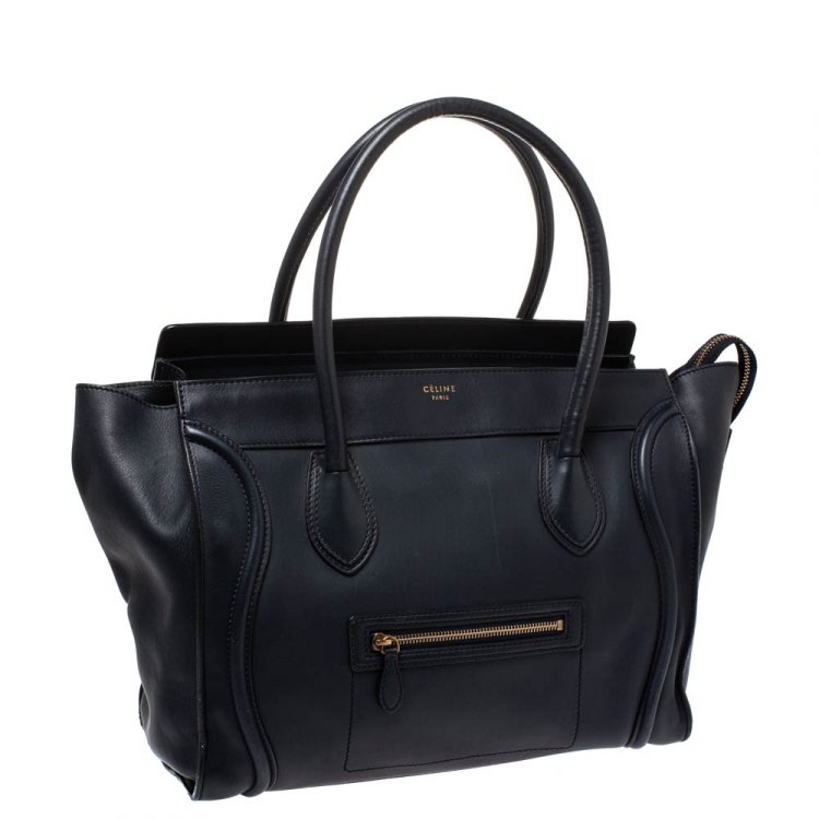 Pre Owned Celine Navy Blue Leather Shoulder Luggage Tote