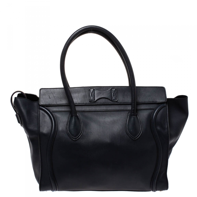 Pre Owned Celine Navy Blue Leather Shoulder Luggage Tote