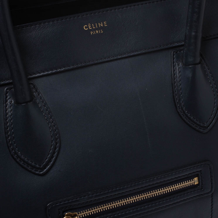 Pre Owned Celine Navy Blue Leather Shoulder Luggage Tote