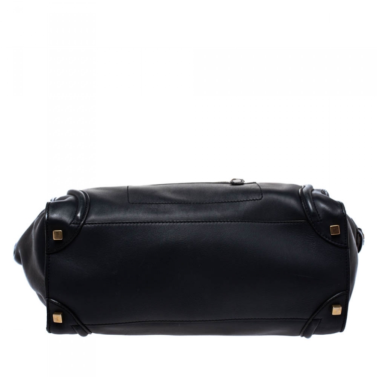 Pre Owned Celine Navy Blue Leather Shoulder Luggage Tote