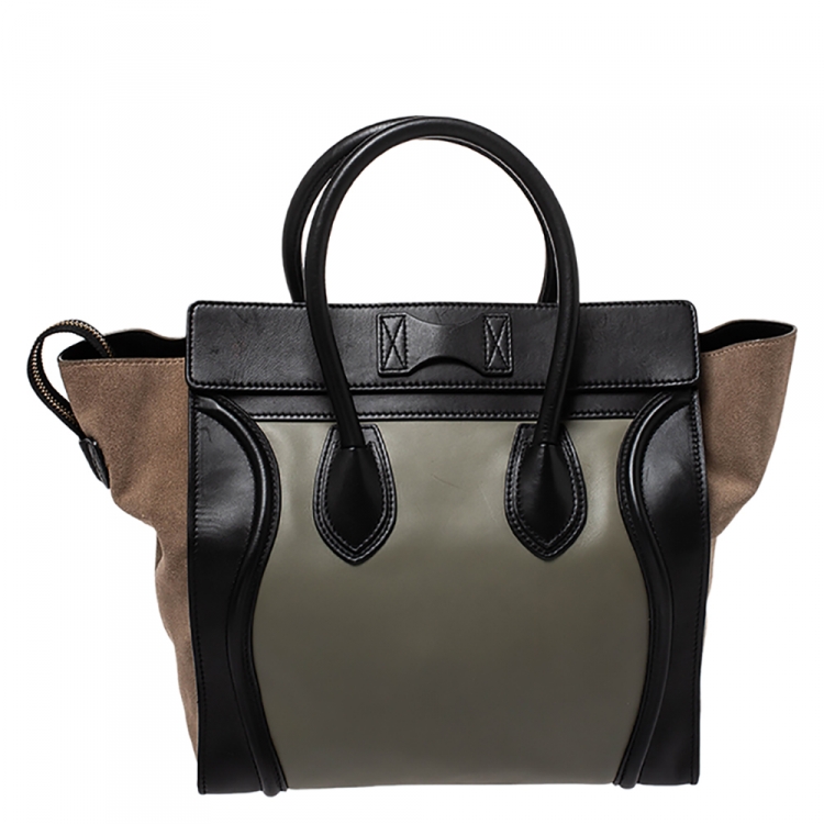 Pre Owned Celine Tricolor Leather and Suede Mini Luggage Tote