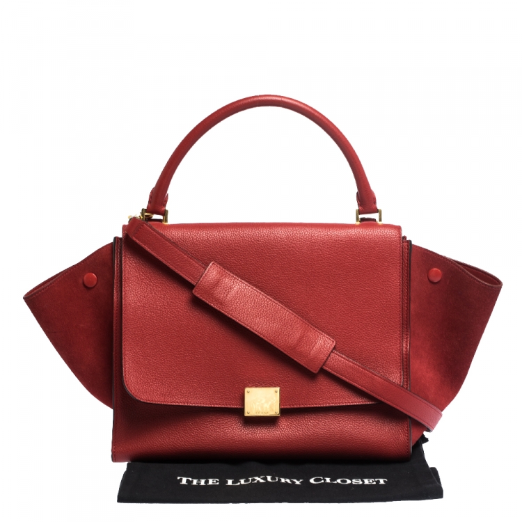 Pre Owned Celine Red Leather and Suede Medium Trapeze Bag