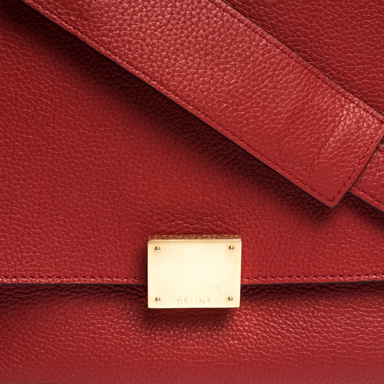 Pre Owned Celine Red Leather and Suede Medium Trapeze Bag