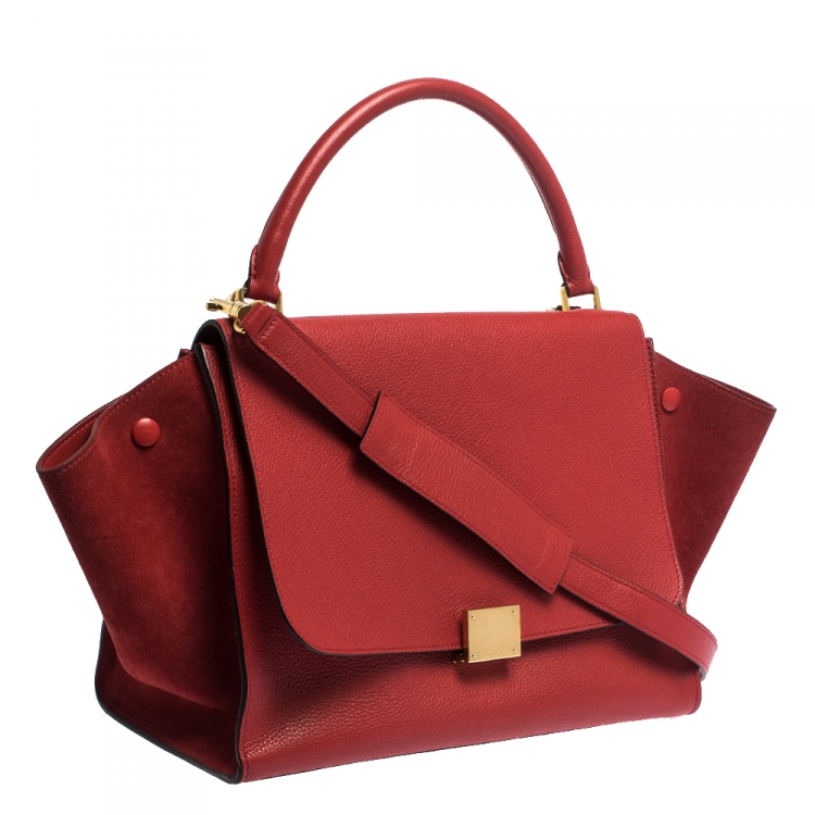 Pre Owned Celine Red Leather and Suede Medium Trapeze Bag