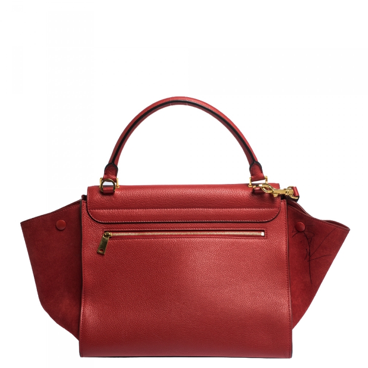 Pre Owned Celine Red Leather and Suede Medium Trapeze Bag