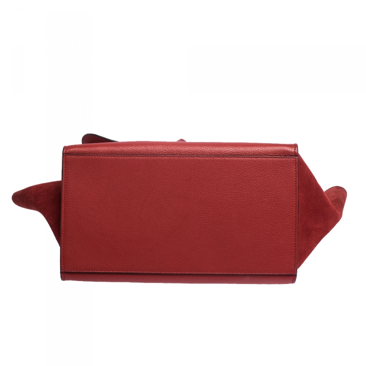 Pre Owned Celine Red Leather and Suede Medium Trapeze Bag