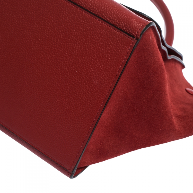 Pre Owned Celine Red Leather and Suede Medium Trapeze Bag