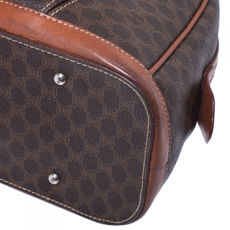 Pre Owned Celine Brown Macadam Coated Canvas and Leather Satchel