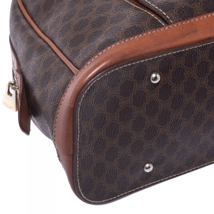 Pre Owned Celine Brown Macadam Coated Canvas and Leather Satchel
