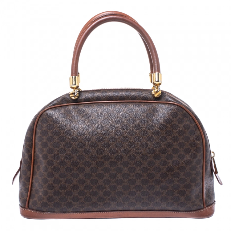 Pre Owned Celine Brown Macadam Coated Canvas and Leather Satchel