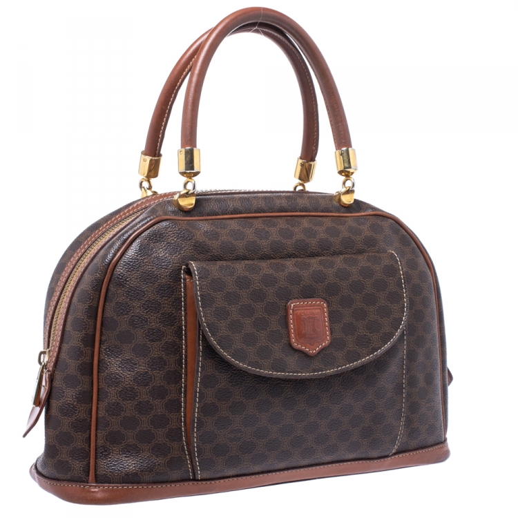 Pre Owned Celine Brown Macadam Coated Canvas and Leather Satchel