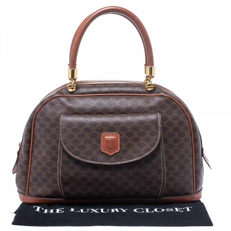 Pre Owned Celine Brown Macadam Coated Canvas and Leather Satchel