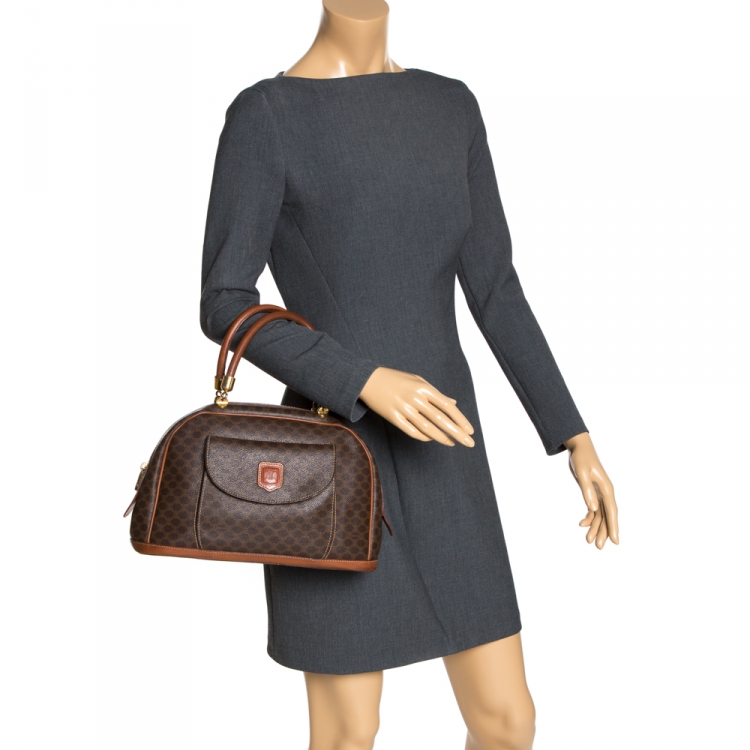 Pre Owned Celine Brown Macadam Coated Canvas and Leather Satchel