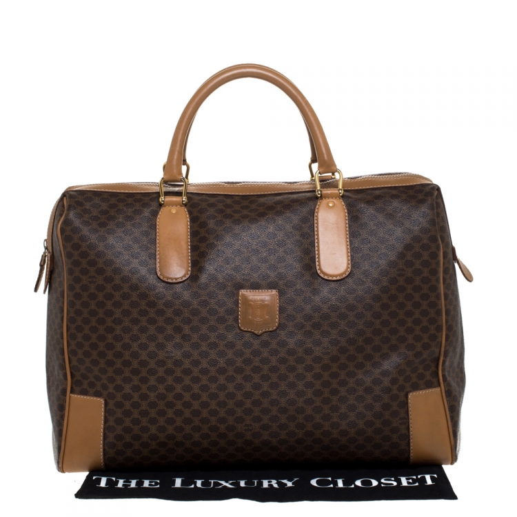 Pre Owned Celine Brown Macadam Coated Canvas and Leather Weekender Bag