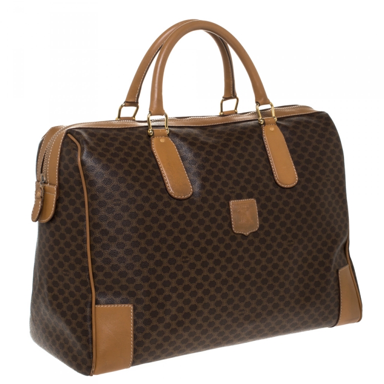 Pre Owned Celine Brown Macadam Coated Canvas and Leather Weekender Bag